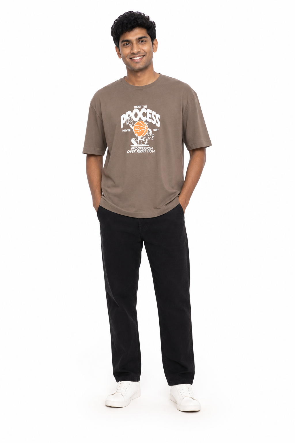 Men's khaki light blue and white T-shirt - view 2