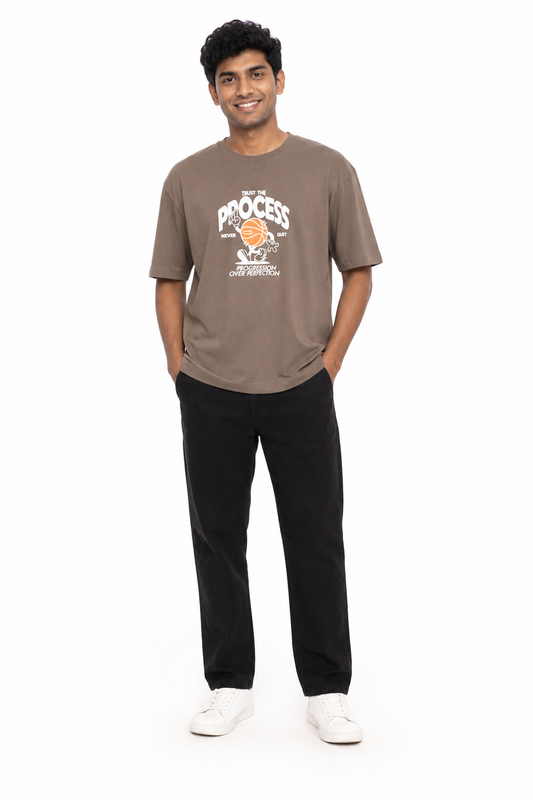 Men's khaki light blue and white T-shirt - view 2