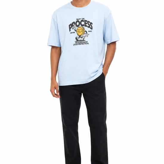 Men's khaki light blue and white T-shirt - view 3