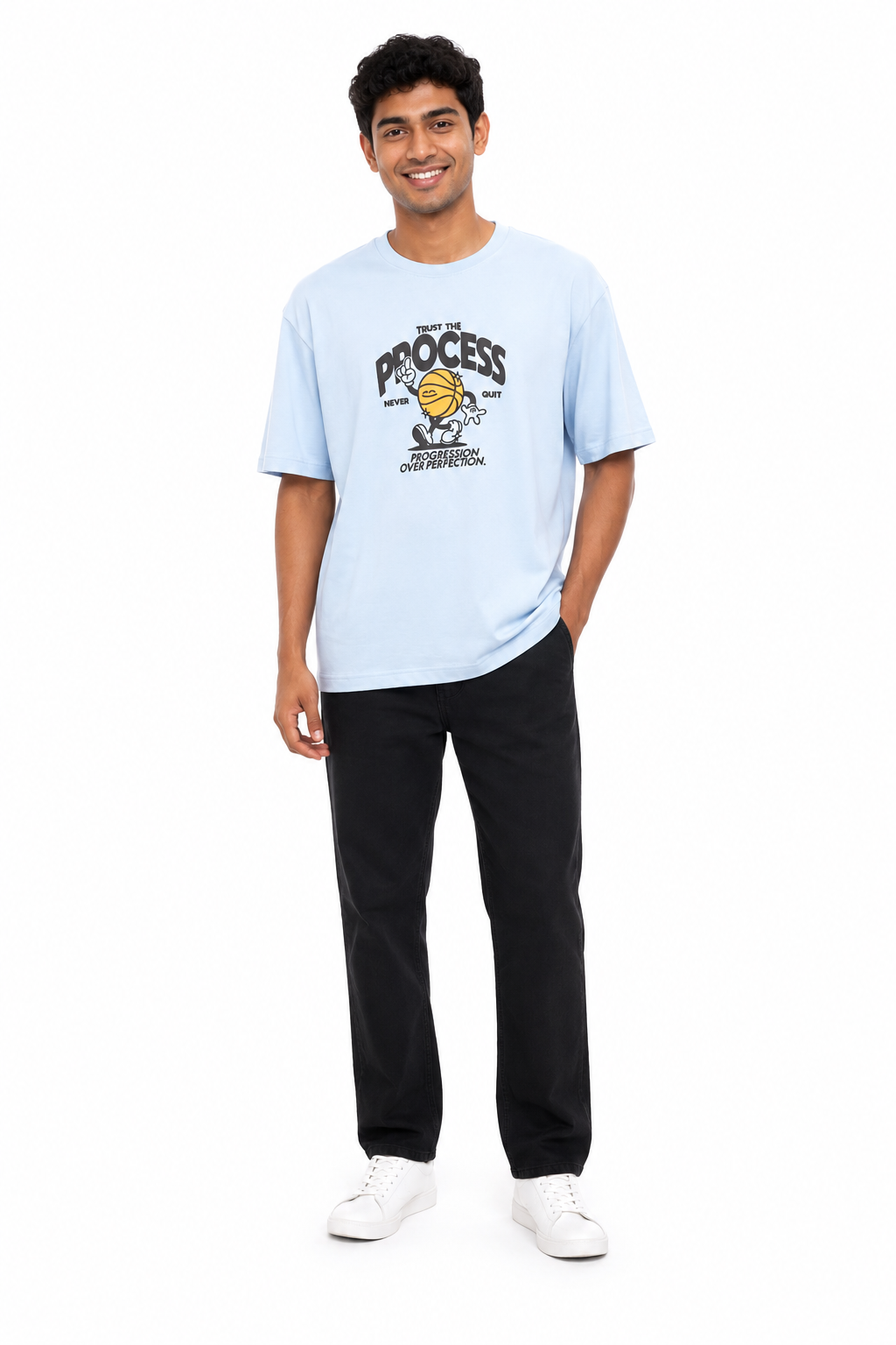 Men's khaki light blue and white T-shirt - view 3