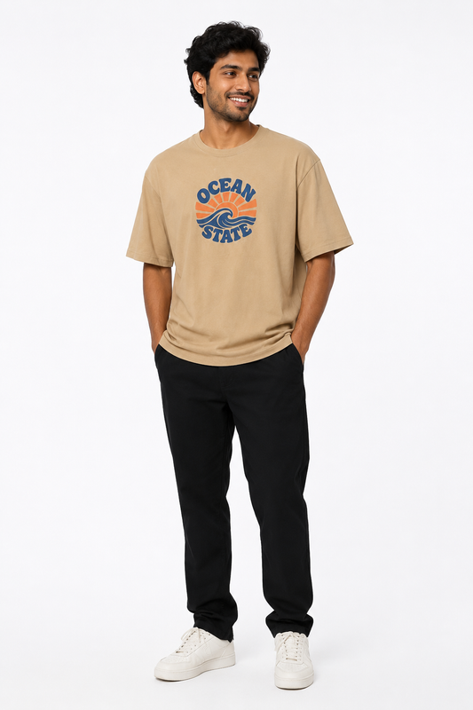 Men's beige blue green and khaki T-shirt - view 1