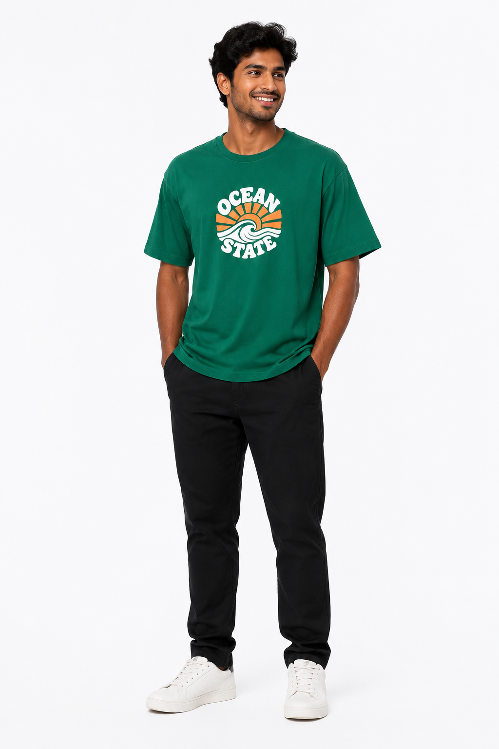 Men's beige blue green and khaki T-shirt - view 3