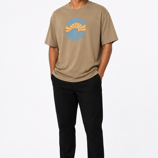 Men's beige blue green and khaki T-shirt - view 2