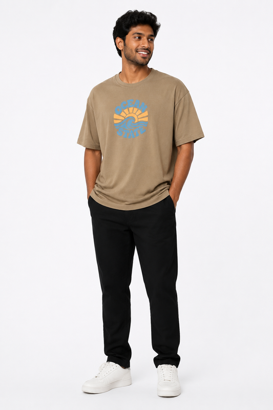 Men's beige blue green and khaki T-shirt - view 2