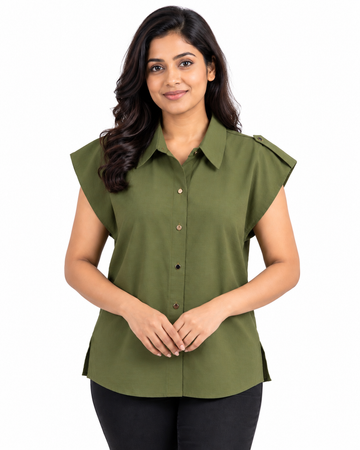 Isle Closet Women's Shoulder Tab Button-Down Collared Blouse - Front View