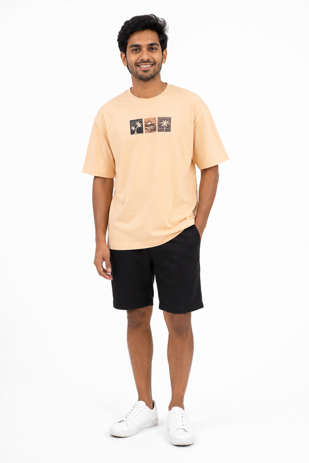 Men's beige light green and navy T-shirt - view 2