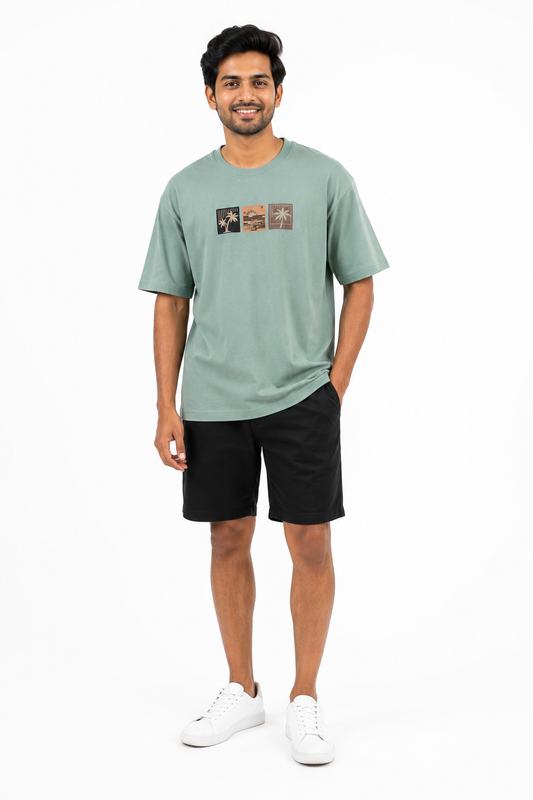 Men's beige light green and navy T-shirt - view 1