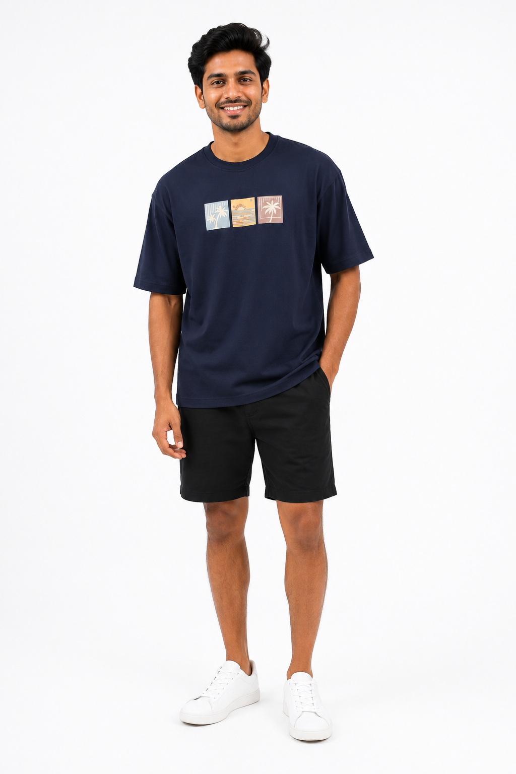 Men's beige light green and navy T-shirt - view 3