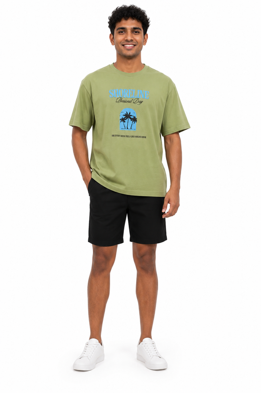Men's green and white casual T-shirt - view 1