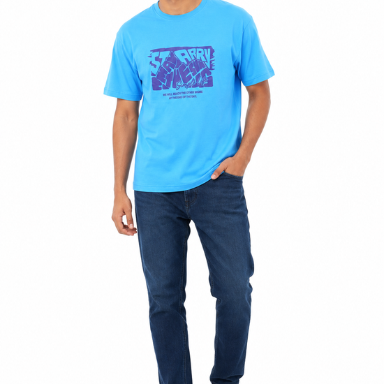 Men's blue and light blue casual T-shirt - view 2