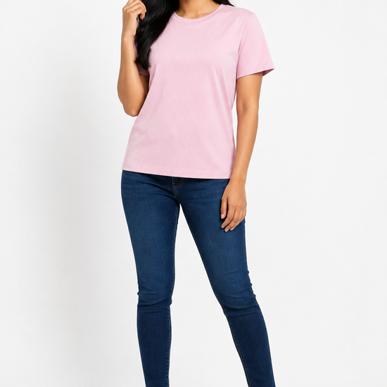 Women's plain crew-neck short-sleeve T-shirt - Pink variant