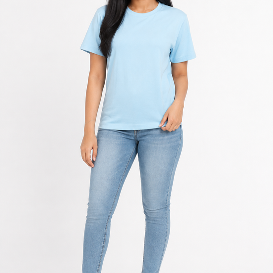 Women's light blue crew-neck short-sleeve T-shirt - Blue variant