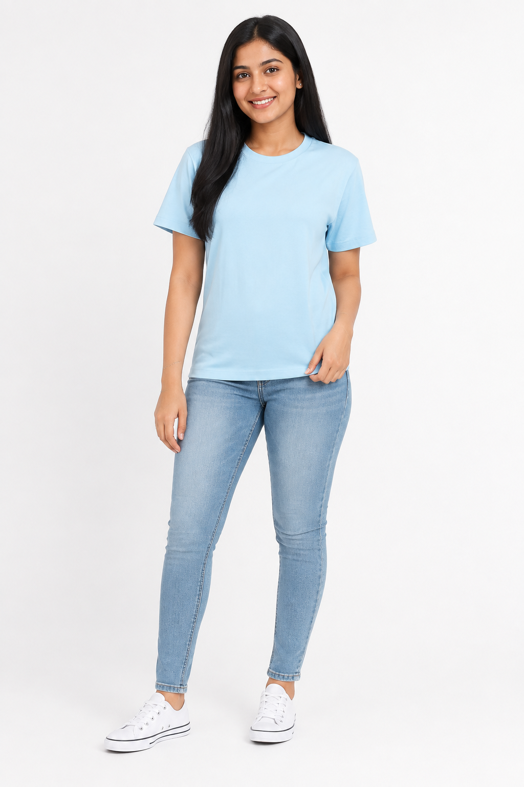 Women's light blue crew-neck short-sleeve T-shirt - Blue variant
