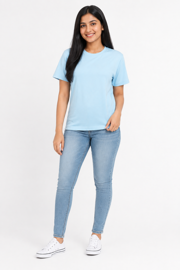Women's light blue crew-neck short-sleeve T-shirt - Blue variant