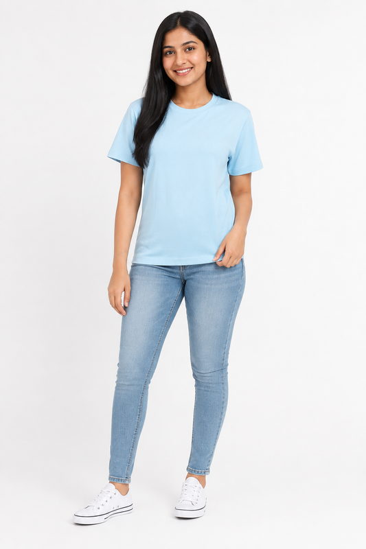 Women's light blue crew-neck short-sleeve T-shirt - Blue variant