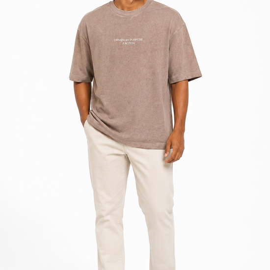 Men's acid-wash Driven by Purpose slogan T-shirt - Brown variant