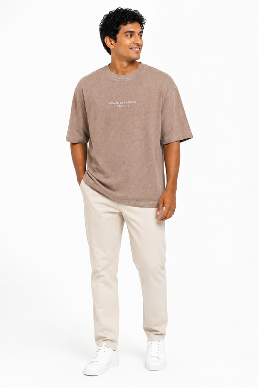 Men's acid-wash Driven by Purpose slogan T-shirt - Brown variant