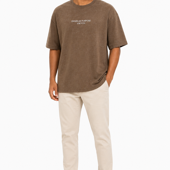 Men's acid-wash Driven by Purpose slogan T-shirt - Khaki variant
