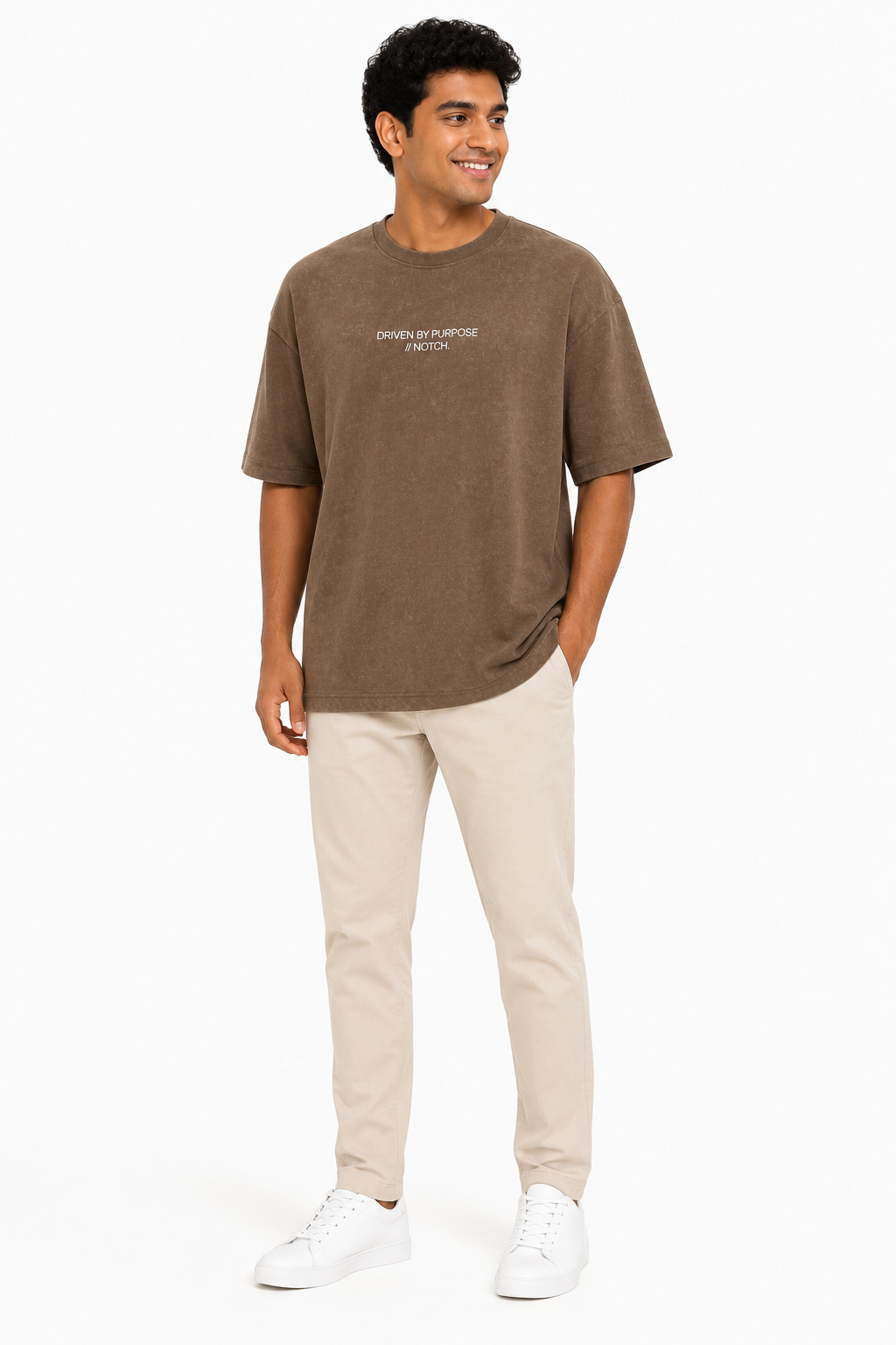 Men's acid-wash Driven by Purpose slogan T-shirt - Khaki variant