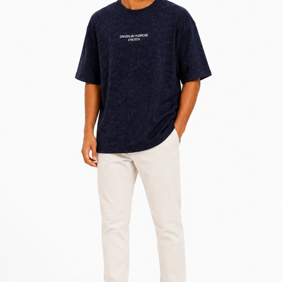 Men's acid-wash Driven by Purpose slogan T-shirt - Navy Blue variant