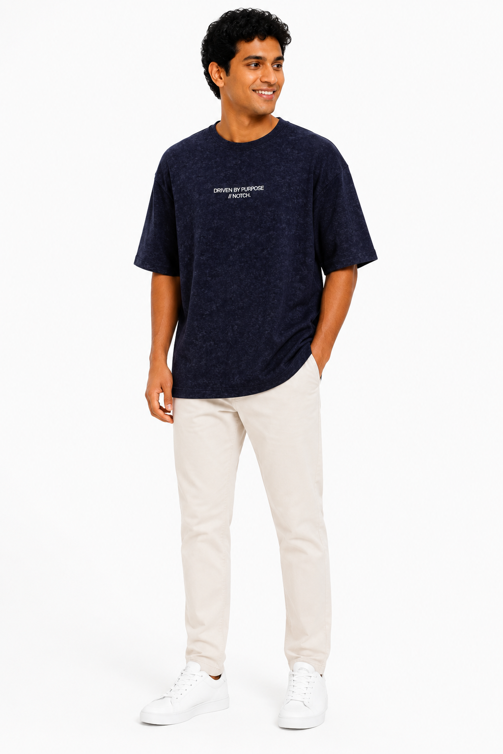 Men's acid-wash Driven by Purpose slogan T-shirt - Navy Blue variant