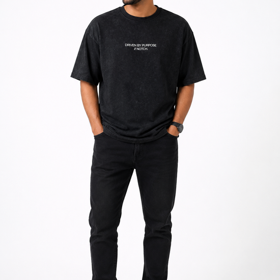 Men's acid-wash Driven by Purpose slogan T-shirt - Black variant
