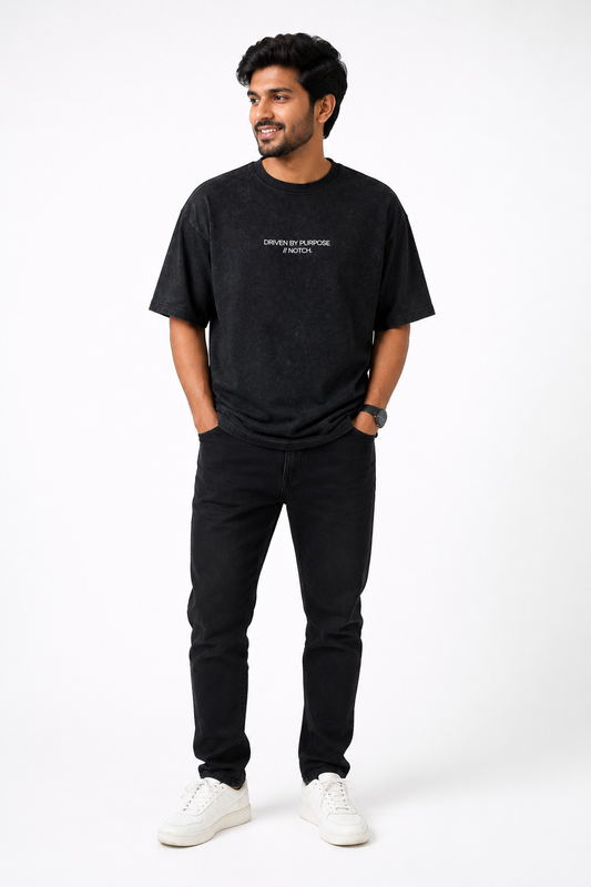 Men's acid-wash Driven by Purpose slogan T-shirt - Black variant