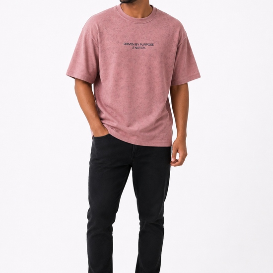 Men's acid-wash Driven by Purpose slogan T-shirt - Pink variant