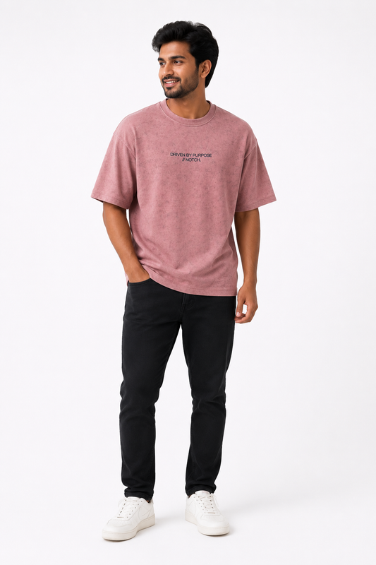 Men's acid-wash Driven by Purpose slogan T-shirt - Pink variant