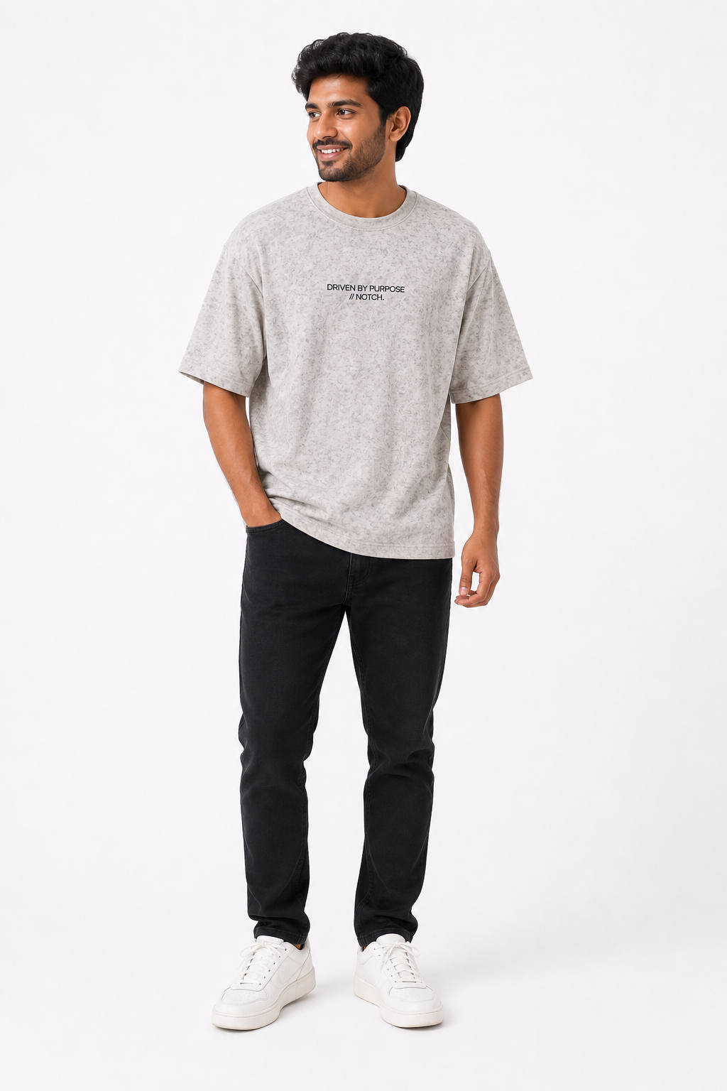 Men's acid-wash Driven by Purpose slogan T-shirt - White variant