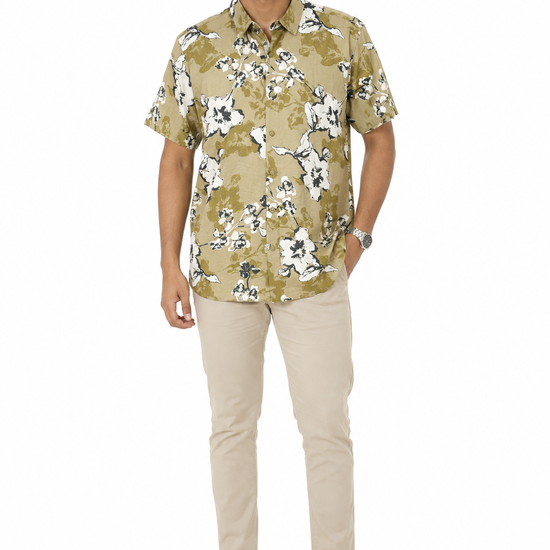 Men's beige and green short sleeve shirt - view 2