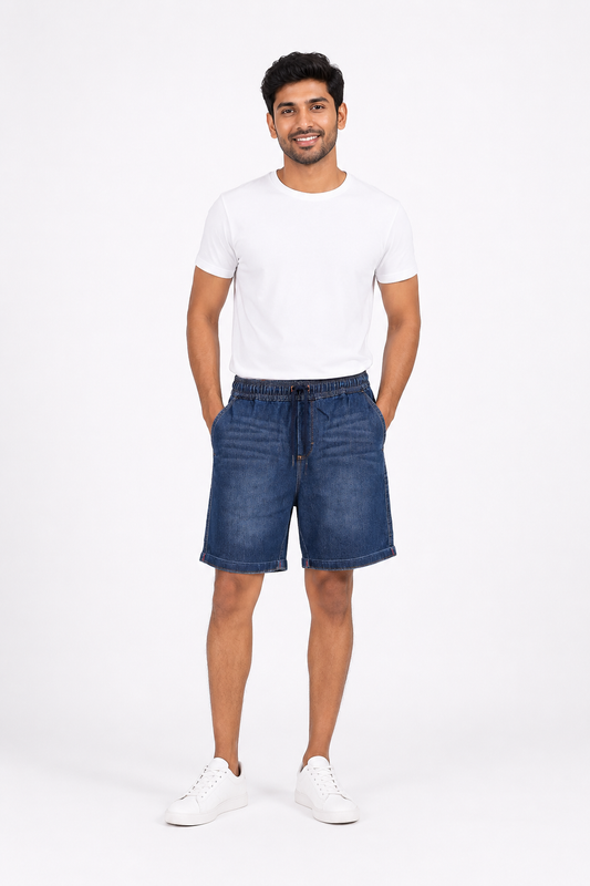 Men's drawstring denim shorts - Dark Blue variant
