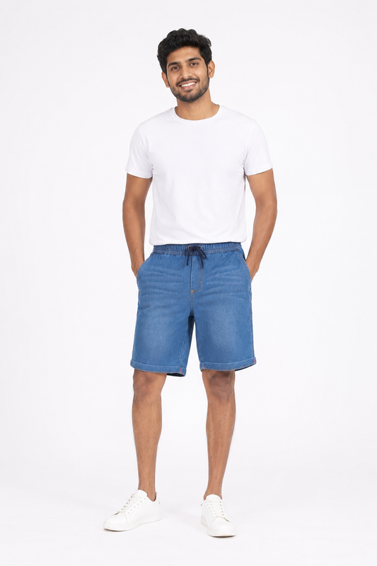 Men's drawstring denim shorts - Mid Blue variant