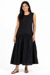Women's black drop-waist maxi dress