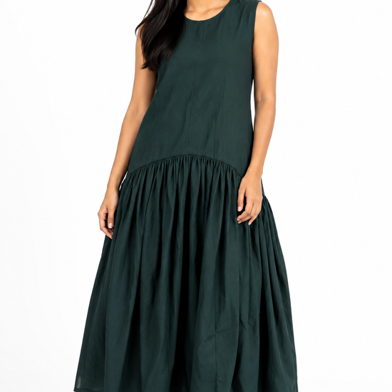 Women's green drop-waist maxi dress