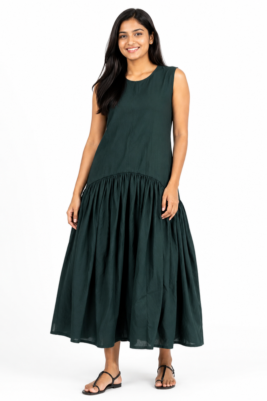 Women's green drop-waist maxi dress