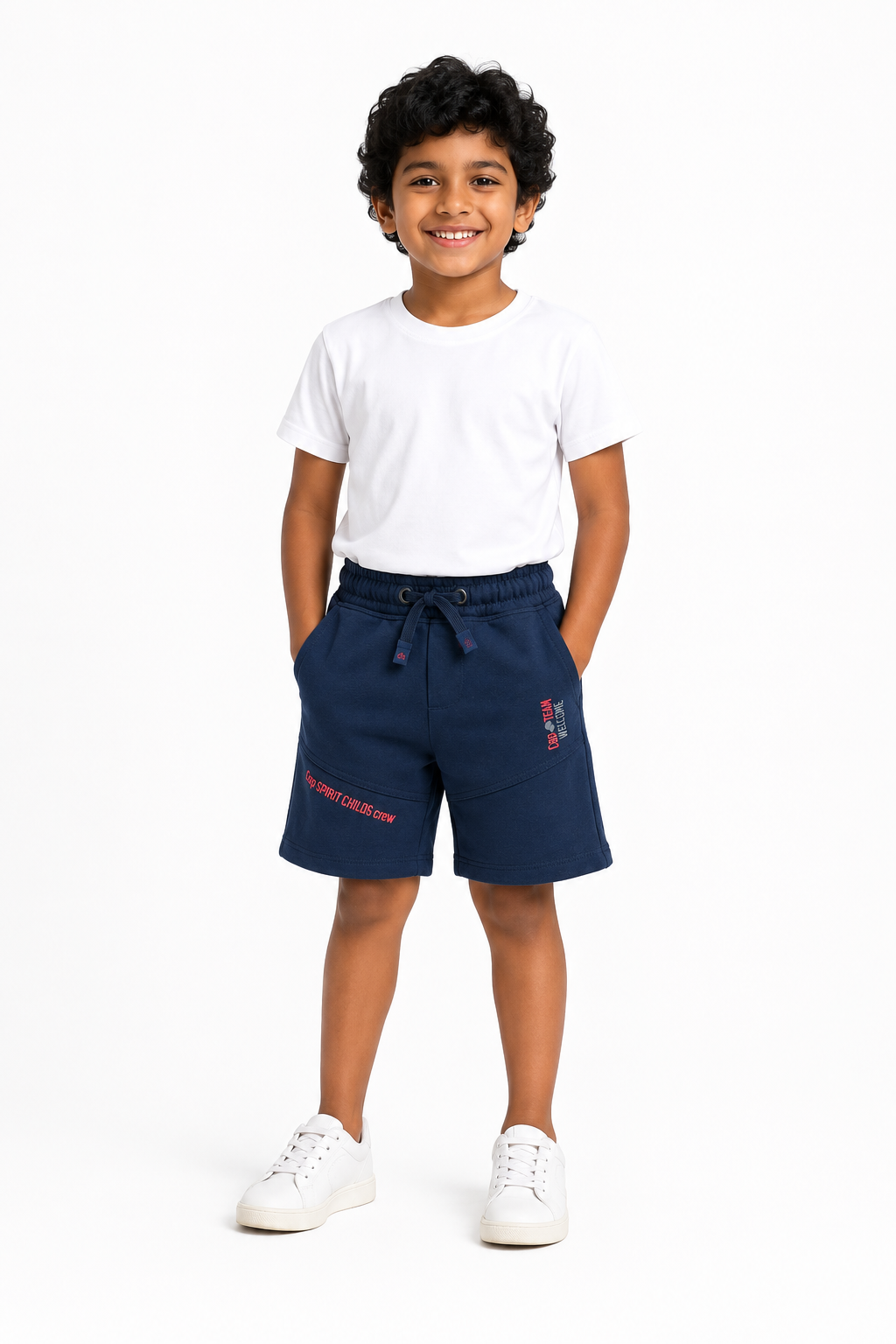 Boys' navy blue graphic drawstring shorts