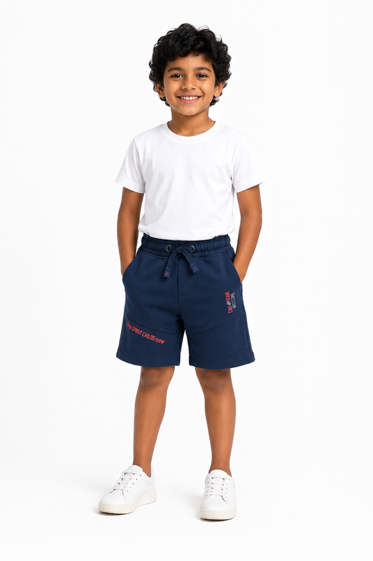 Boys' navy blue graphic drawstring shorts