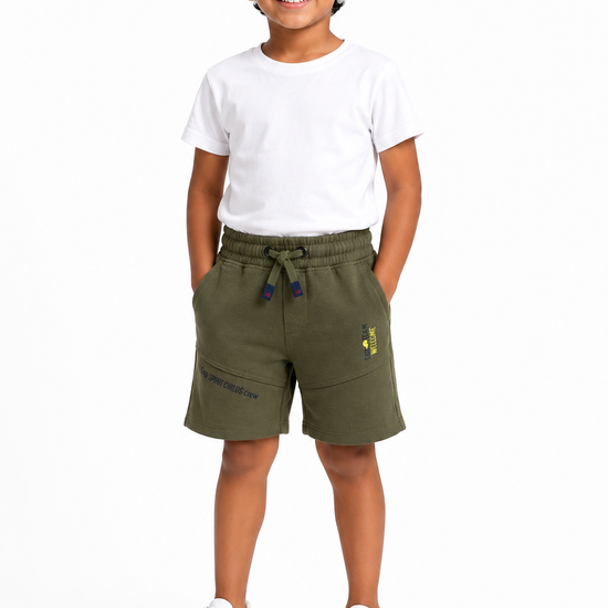 Boys' olive green graphic drawstring shorts