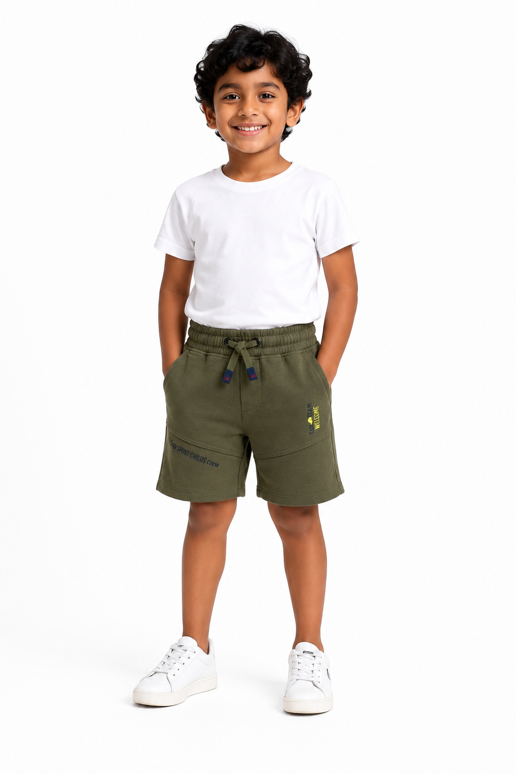 Boys' olive green graphic drawstring shorts