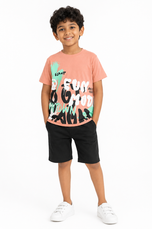 Boys' peach white and yellow casual T-shirt - view 2
