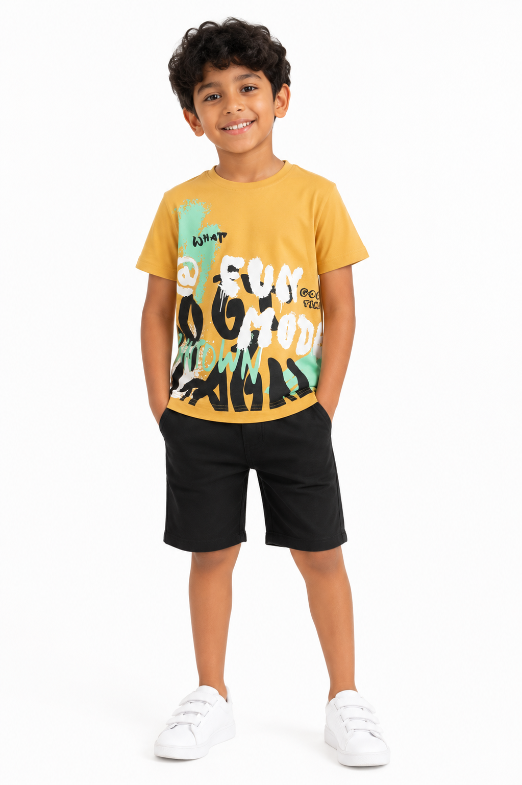 Boys' peach white and yellow casual T-shirt - view 3