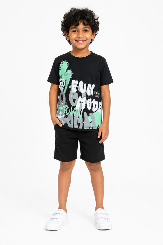 Boys' black and light blue casual T-shirt - view 1