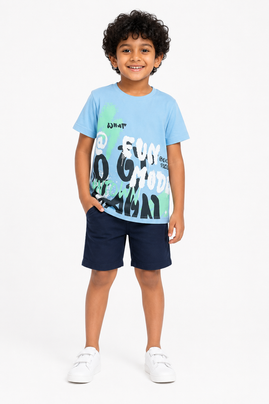 Boys' black and light blue casual T-shirt - view 2