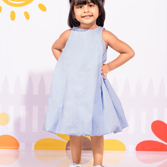 Girls' blue sleeveless A-line dress