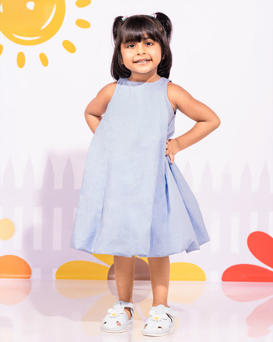 Girls' blue sleeveless A-line dress