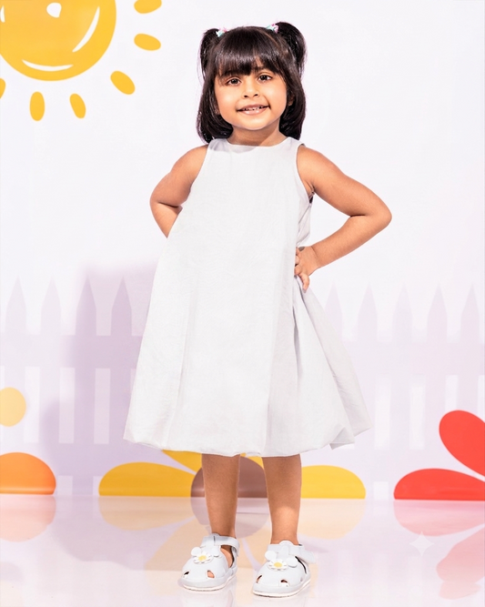 Girls' white sleeveless A-line dress