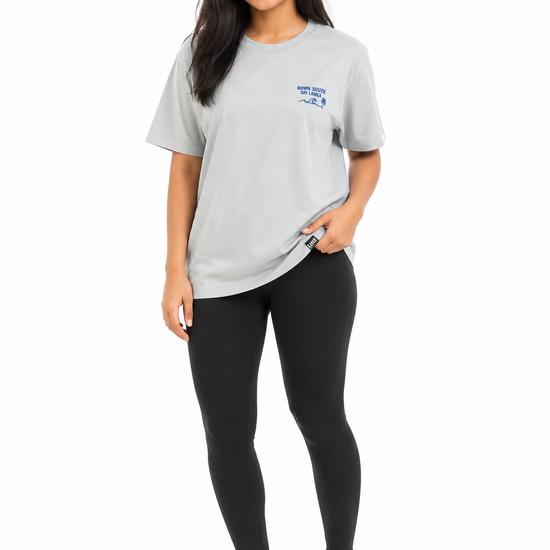 Women's grey Mirissa back print T-shirt front view