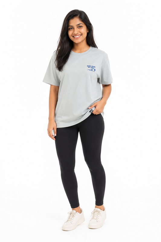 Women's grey Mirissa back print T-shirt front view