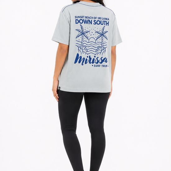Women's grey Mirissa back print T-shirt back view